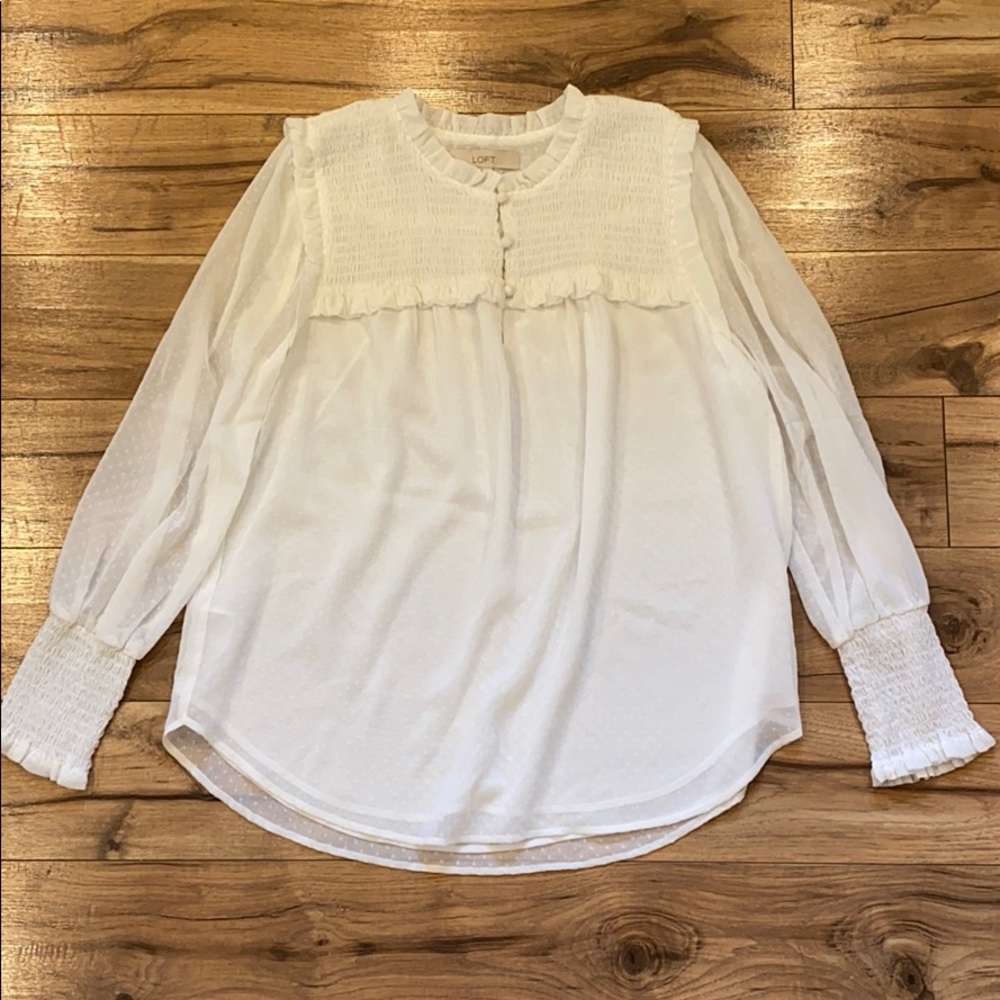 Loft White Medium Long Sleeved Blouse with Detail